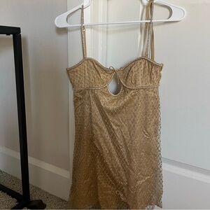 For Love and Lemons Gold Glitter Slip Dress